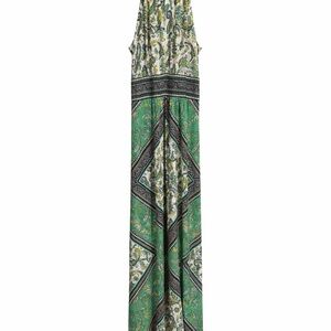 London Fog Green Paisley Halter Maxi Dress with Cream and Black Accents